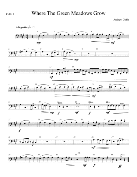 Where The Green Meadows Grow Cello 1 Part Sheet Music