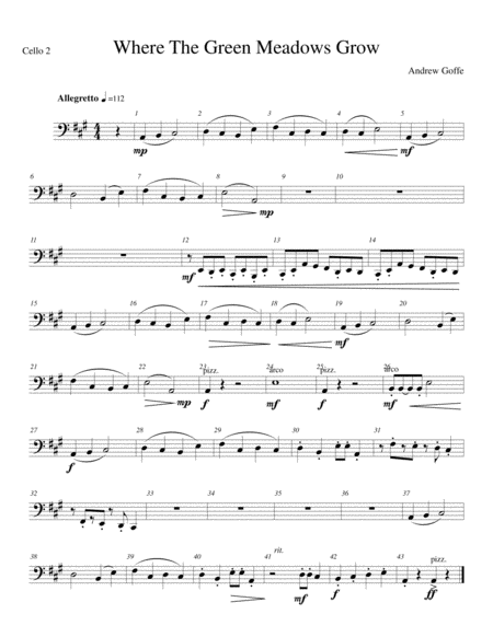 Where The Green Meadows Grow Cello 2 Part Sheet Music