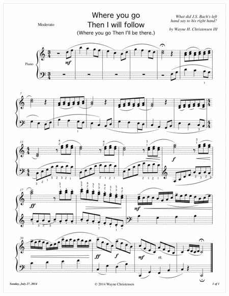 Free Sheet Music Where You Go Then I Will Follow