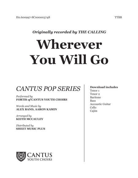 Wherever You Will Go Sheet Music