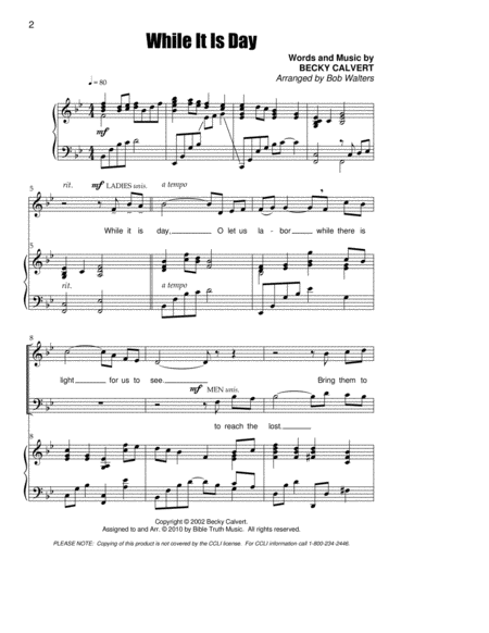 Free Sheet Music While It Is Day