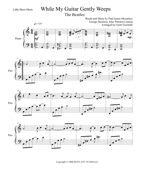 While My Guitar Gently Weeps Piano Solo Sheet Music