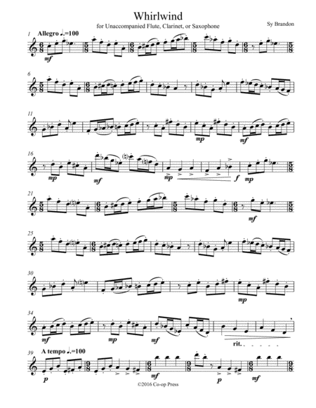 Whirlwind For Unaccompanied Flute Clarinet Or Saxophone Sheet Music