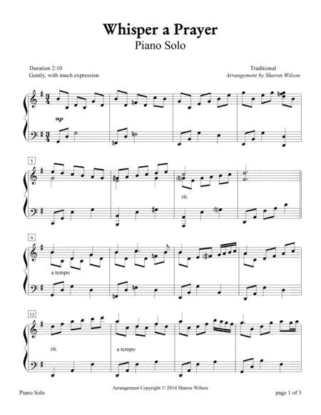 Free Sheet Music Whisper A Prayer Piano Solo