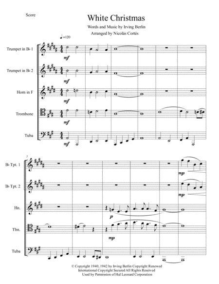 White Christmas Brass Quintet Sheet Music