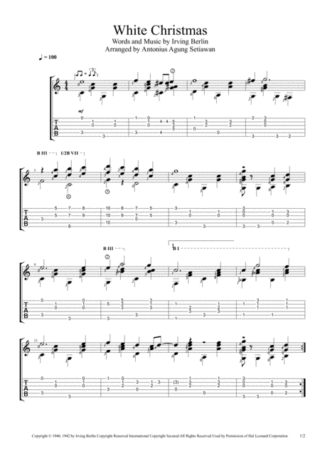 White Christmas Fingerstyle Guitar Solo Sheet Music