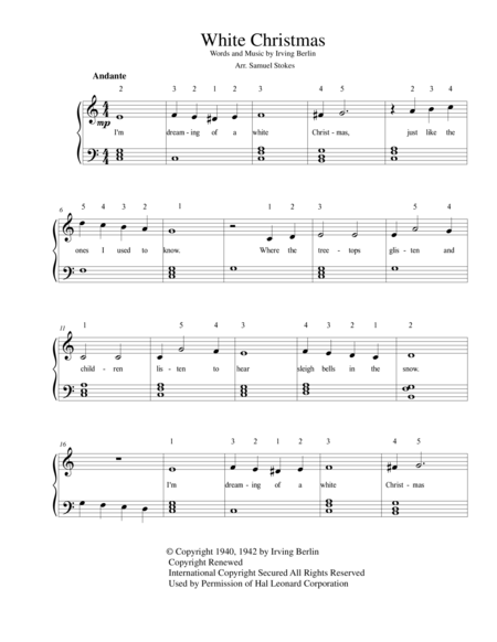 Free Sheet Music White Christmas For Easy Piano And Optional Voice