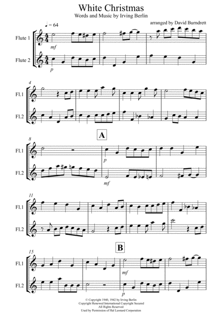 White Christmas For Flute Duet Sheet Music