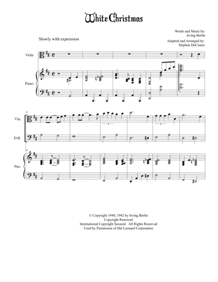 Free Sheet Music White Christmas For String Quintet