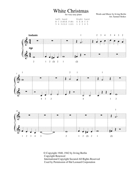 Free Sheet Music White Christmas For Very Easy Piano