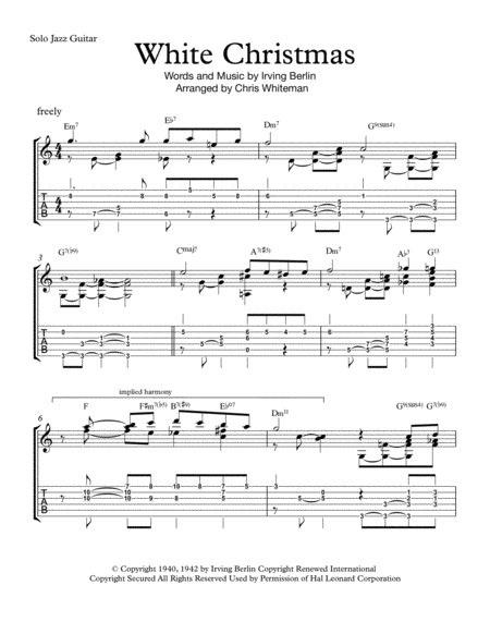 White Christmas Jazz Guitar Chord Melody Sheet Music