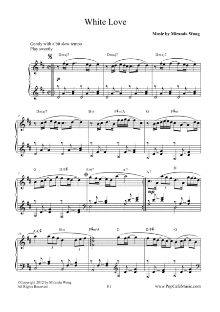 White Love Romantic Piano Music In D Key With Chords Sheet Music