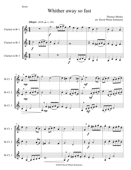 Whither Away So Fast For Clarinet Trio Sheet Music