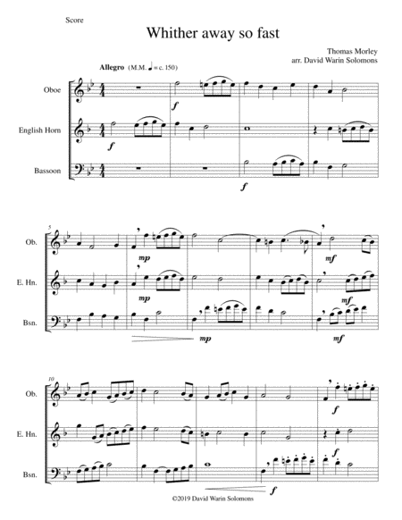 Whither Away So Fast For Double Reed Trio Sheet Music