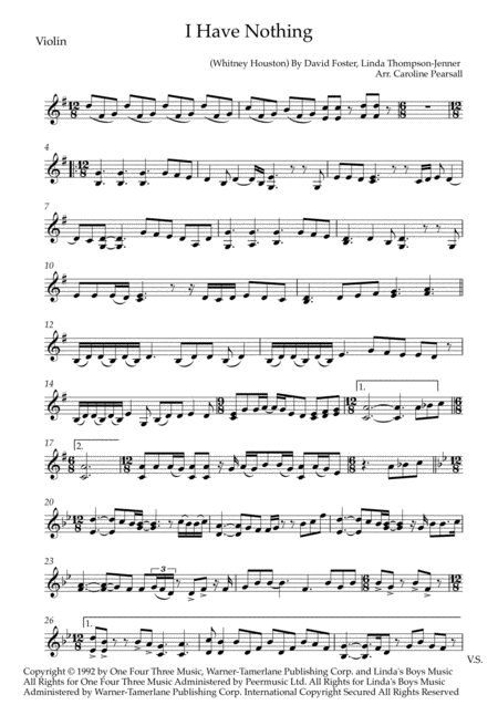 Free Sheet Music Whitney Houston I Have Nothing Solo Violin