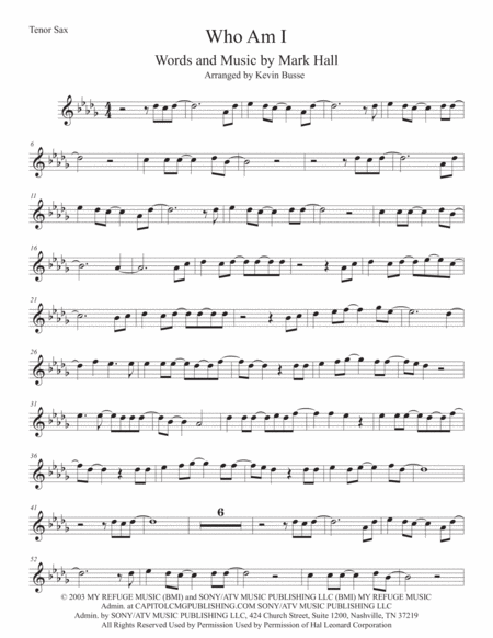 Who Am I Original Key Tenor Sax Sheet Music