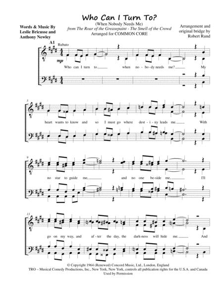 Free Sheet Music Who Can I Turn To When Nobody Needs Me Ttbb Barbershop Arr Robert Rund