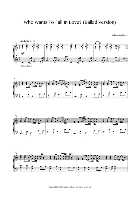 Who Wants To Fall In Love Ballad Version Crusaderbeach Beautiful Piano Solo For Wedding Sheet Music