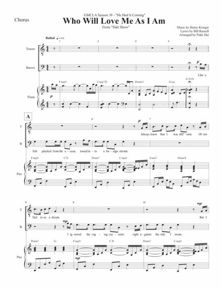 Free Sheet Music Who Will Love Me As I Am From Side Show Ttbb Piano