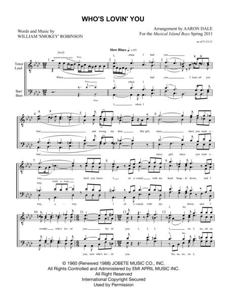 Free Sheet Music Whos Lovin You