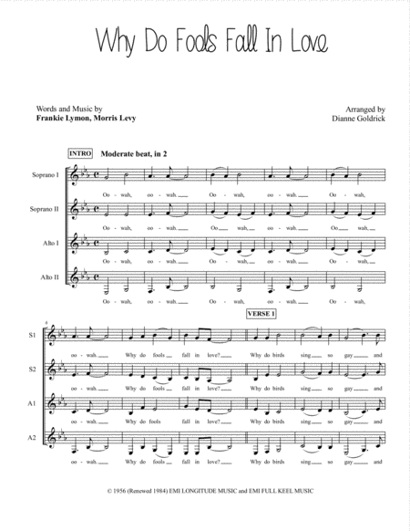 Why Do Fools Fall In Love Ssaa A Cappella Sheet Music