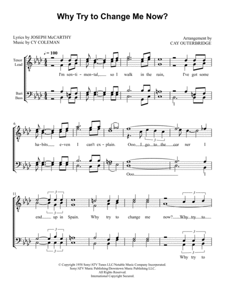 Free Sheet Music Why Try To Change Me Now