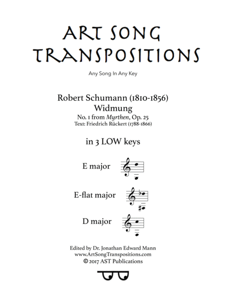 Widmung Op 25 No 1 In 3 Low Keys E E Flat D Major Sheet Music