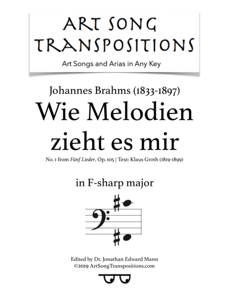 Wie Melodien Zieht Es Mir Op 105 No 1 F Sharp Major Bass Clef Sheet Music