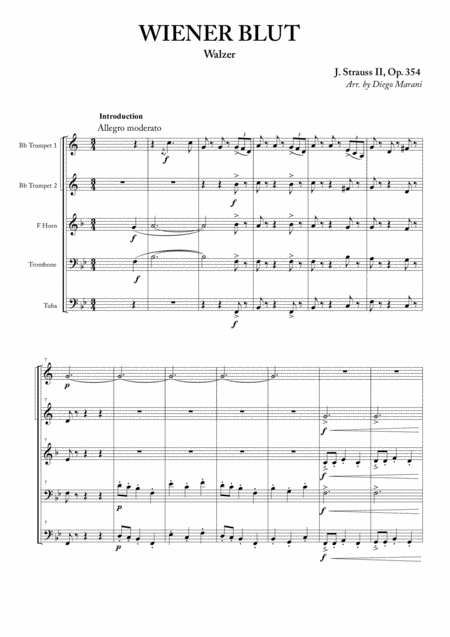 Wiener Blut For Brass Quintet Sheet Music