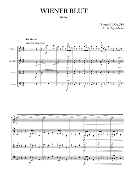 Wiener Blut For String Quartet Sheet Music