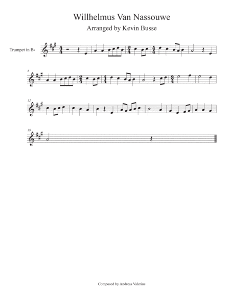 Wilhelmus Van Nassouwe Trumpet Sheet Music