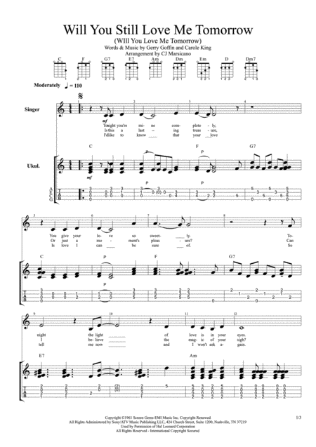 Free Sheet Music Will You Still Love Me Tomorrow Will You Love Me Tomorrow Ukulele Fingerstyle Arrangement With Vocal