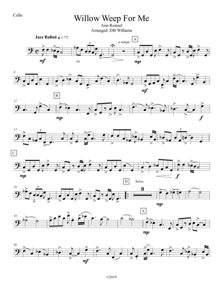 Willow Weep For Me Cello Sheet Music