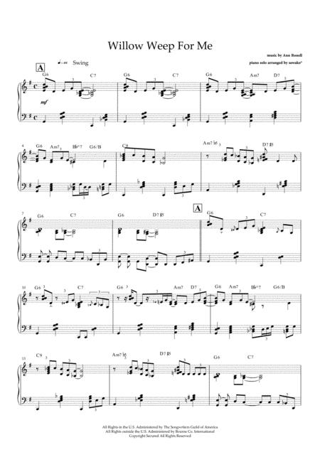 Willow Weep For Me Jazz Solo Piano With Ad Lib Sheet Music