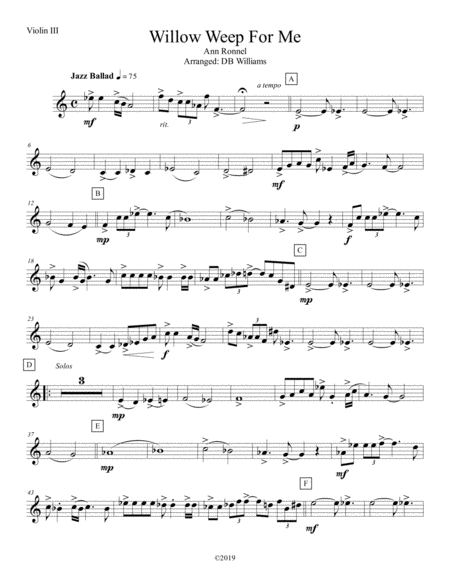 Willow Weep For Me Violin 3 Sheet Music