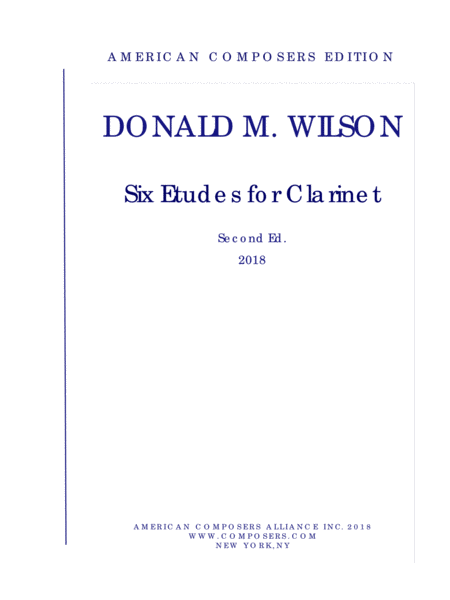 Wilson Six Etudes For Clarinet Sheet Music