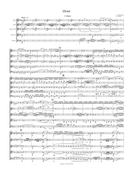 Wind Octet In Eb Major Op 103 Arranged For Wind Quintet Sheet Music