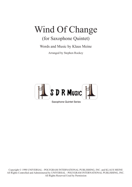 Wind Of Change For Saxophone Quintet Sheet Music