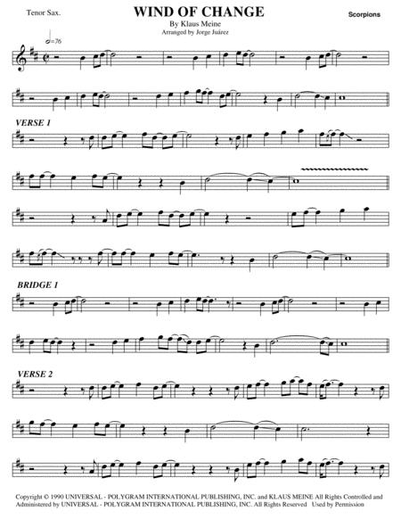 Wind Of Change Tenor Sax Sheet Music