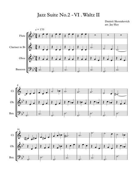 Free Sheet Music Wind Quartet Jazz Suite No 2 Vi Waltz Ii Shostakovich
