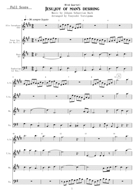 Wind Quartet Jesu Joy Of Mans Desiring Sheet Music