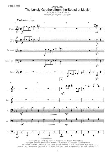 Wind Quintet The Lonely Goatherd From The Sound Of Music Sheet Music