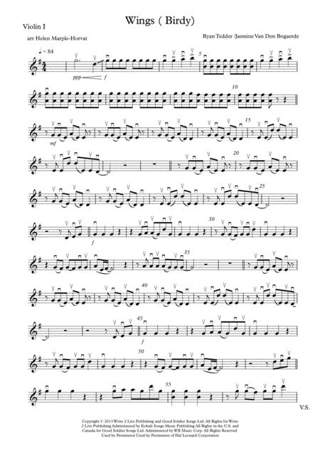 Free Sheet Music Wings Birdy For String Quartet And Or String Orchestra