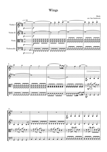 Wings String Quartet Sheet Music