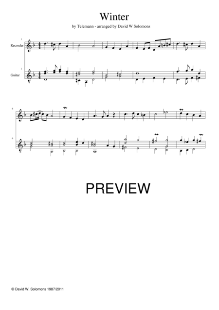 Winter For Recorder And Guitar Sheet Music