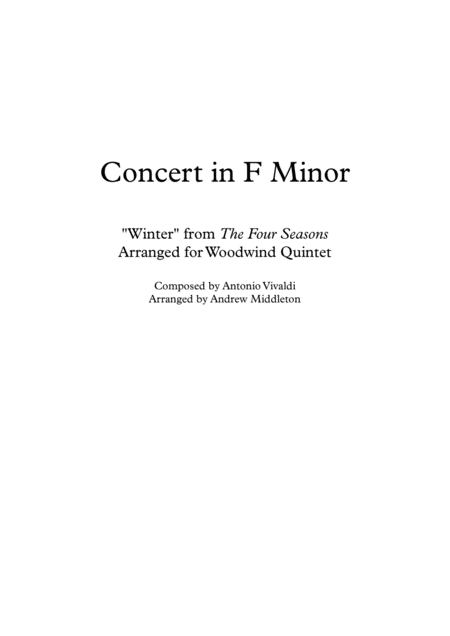 Free Sheet Music Winter From The Four Seasons Arranged For Wind Quintet