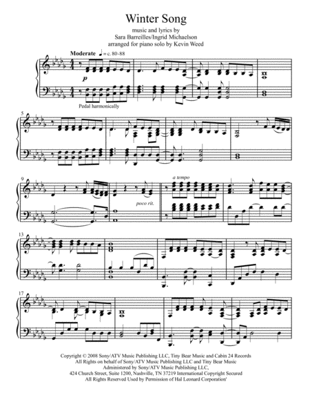 Winter Song Piano Solo Sheet Music