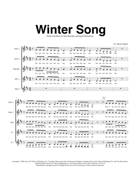 Free Sheet Music Winter Song Ssaa A Cappella