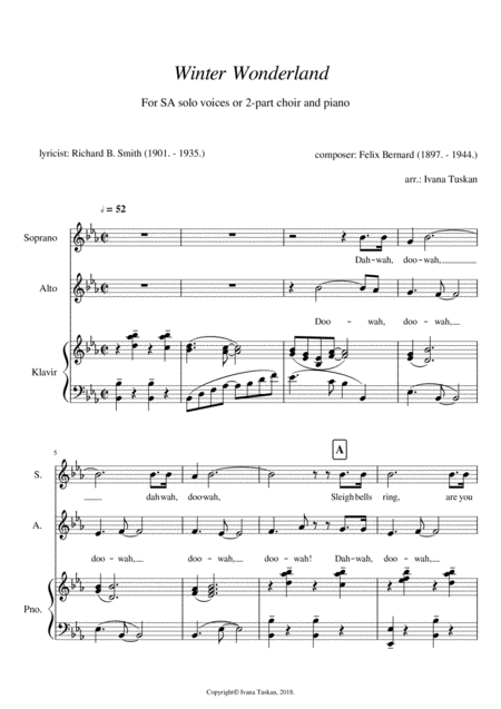 Winter Wonderland For Sa Solo Voices Or 2 Part Choir And Piano Sheet Music