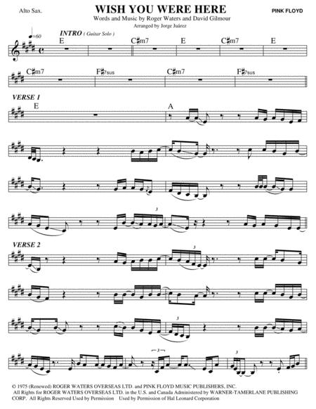 Wish You Were Here Alto Sax Sheet Music